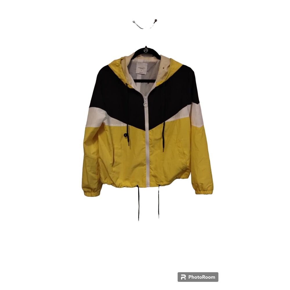 Angel Kiss LA 90s Style Retro Hooded Windbreaker Yellow/Black/White Size M